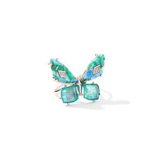 NEW KENDRA SCOTT women's bianca butterfly cocktail ring in silver bright aqua mi